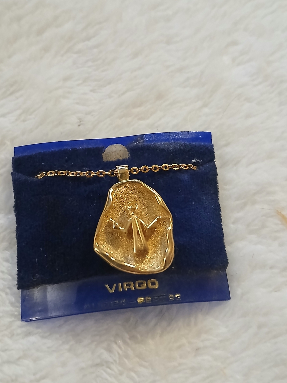 Virgo Gold Pendant 16" Necklace with 8/23-9/22 Engraved on Back - NEW ON CARD